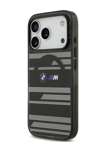 İphone 17 Pro Kılıf Bmw Lisanslı M-safeli Metal Kamera Butonlu Yatay Şeritli M Dizayn Kapak Siyah Siyah