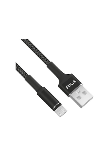 Fitplus Round Rs-201 Micro Usb Data/Şarj Kablosu 3A 2M Örgü Siyah