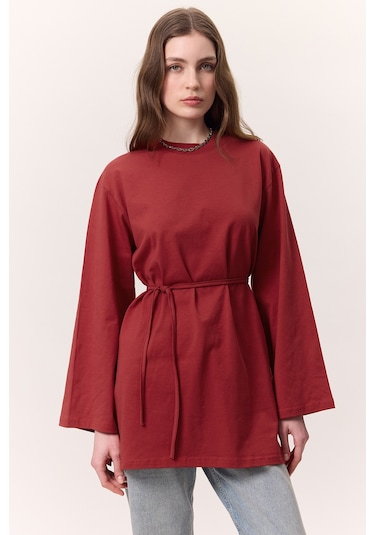 Bağlama Detaylı Oversıze Tshırt Kırmızı Kırmızı