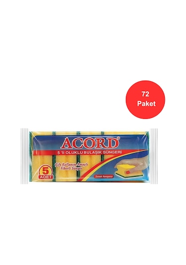 Acord Oluklu Bulaşık Süngeri 72 x 5'li
