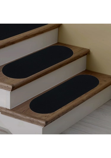 Siyah Velür Kaymaz Tabanlı Merdiven Basamak Paspası / Halısı (470758236)