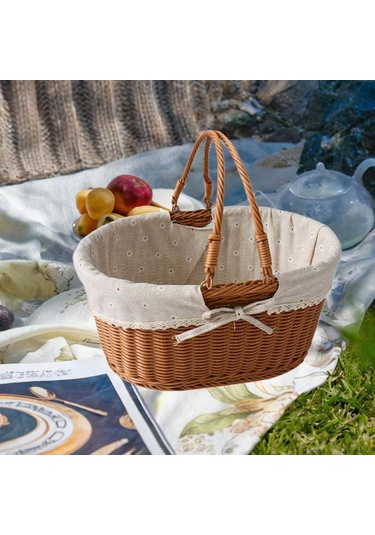 Homyl Taklit Rattan Piknik Sepeti Dokuma Meyve Stil D