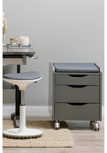 Creo Mobili Çekmeceli Tekerlekli Sirius Keson, Oturulabilir Ofis Ve Ev Komodini, Antrasit