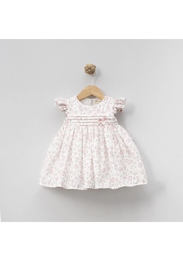 Yazlık Çiçek Baskılı Omuzları Fırfırlı Bebe Kız Elbise Pembe