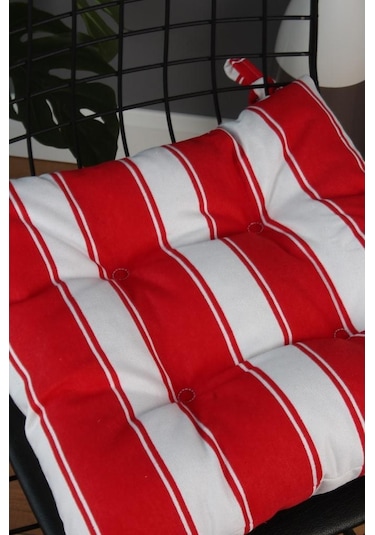 Altınpamuk Altınpamuk Beta Pofidik Kırmızı Beyaz Sandalye Minderi Bağcıklı 4