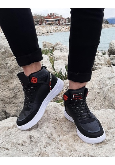 Dunlop 2238 Siyah-Kırmızı, Fuspetli Ortapedik Boğazlı Basket Spor Ayakkabı AYKSAYAK-000492