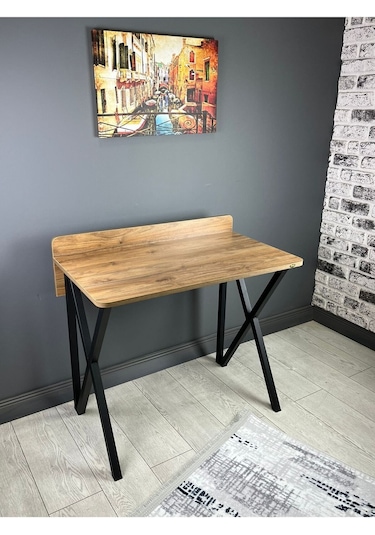 Hayal Ceviz Çalışma Masası Bilgisayar Ofis Masası Metal Siyah Ayaklı 90 Cm Ceviz