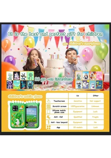 Çocuklar İçin Eğitici Telefon Dokunmatik Ekran Çift Kameralı Fenerli Müzik Çalar Oyun Video Mor