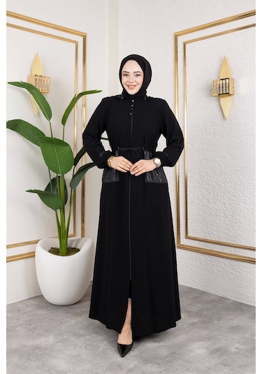 Nevayla Moda Cep Detaylı Bağlamalı Ferace - Siyah / F0138 Siyah
