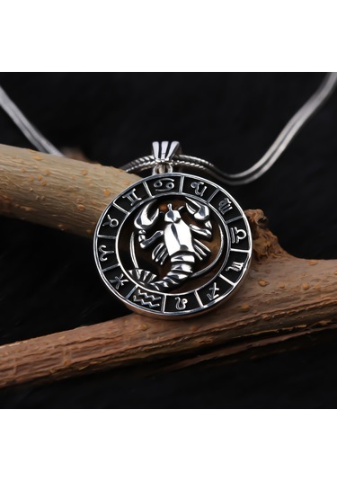 Glorria Gümüş Erkek Yengeç Burcu Kolye Siyah