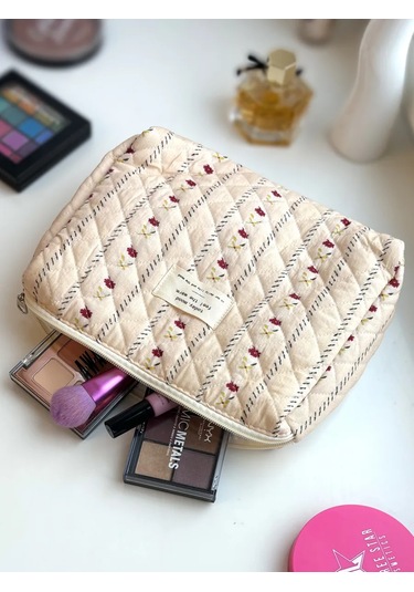 Gresna Çiçek Desenli Büyük Kadın Kumaş Makyaj Çantası 274111271