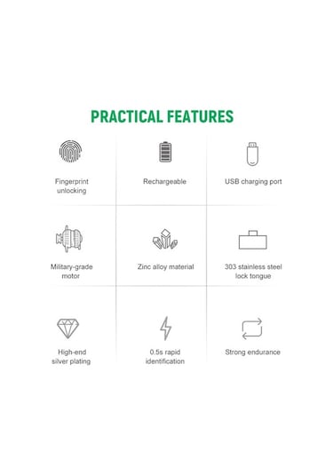Besthome1 Türkçe Akıllı Parmak İzi Çekmece Kilidi T22 Model Şarj Edilebilir Taşınabilir Çelik Çinko Alaşım Gümüş Renk