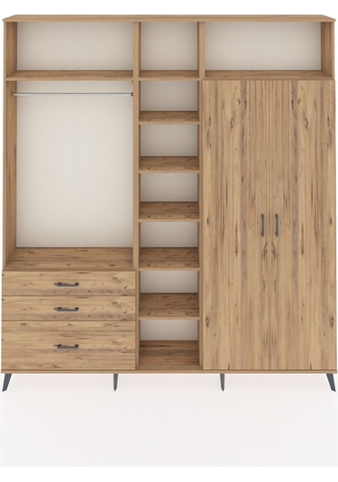 Arges Dolap 10 Raflı 3 Çekmeceli 2 Askılı 220x30x243 Çam-çam/çam Atlas Çam/atlas Çam