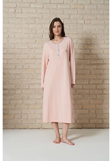 1717 Melisa Kadın Düğmeli Uzun Gecelik SOMON