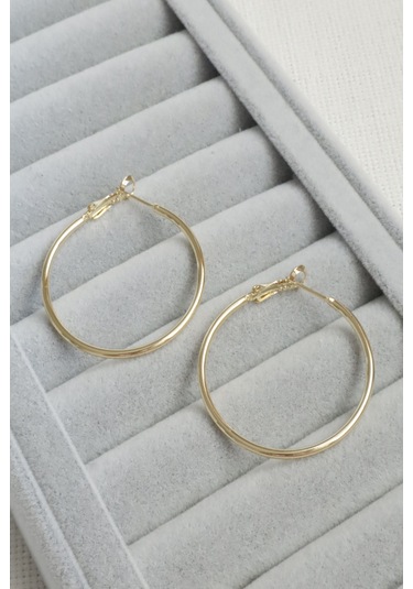 Kadın Küpe Kararmaz 14k Renk Vip Seri İnce Halka 4cm Küpe Altın