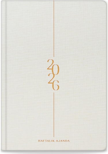 2026 A5 Keten Haftalık Ajanda 12 Aylık Krem Krem