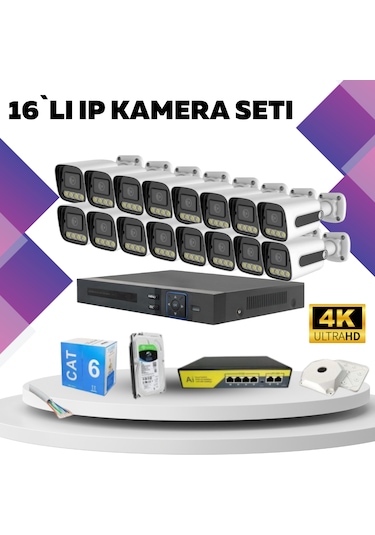 16'lı Güvenlik Ip Kamera Seti - 4mp Dış Mekan Kamera, 3.6mm Lens,