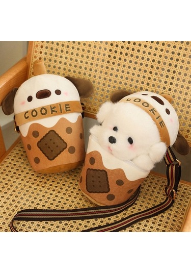 Ebitda Sevimli Çay Fincanında Köpek Yavrusu Peluş Çocuk Omuz Çantası Kahverengi Kahverengi