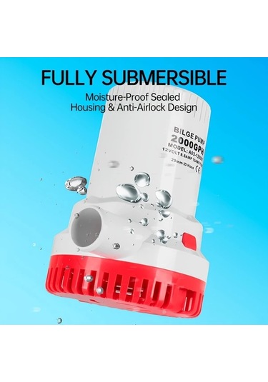 Motion003 12v 2000gpm Yüksek Akışlı Bilge Pompası Ağır Hizmet Tipi Denizaltı Pompası Tekneler Yatlar İçin Abs Bakır Amonyak Lif Beyaz Düşük Gürültü