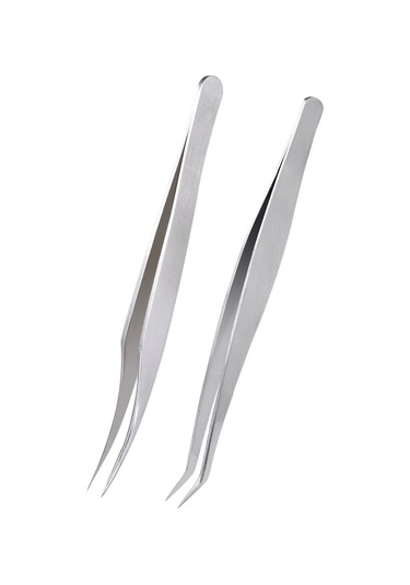 Teltree "2'li Paslanmaz Çelik Kirpik Uzatma Maşası Seti - Düz Ve Kavisli Uçlu, Taşıma Kutusu Hediyeli"