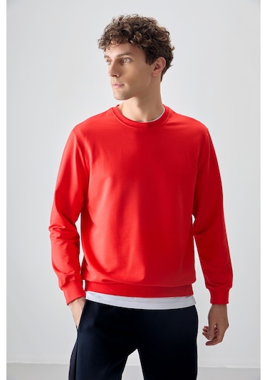 Tommy Life Fiesta Pamuk Yumuşak Dokulu Standart Fit Basic Erkek Sweatshirt - 88363 Kırmızı