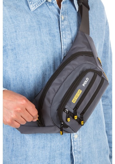 Newish Polo Erkek Usb Kulaklık Çıkışlı Crossbody Çapraz Göğüs Omuz Ve Bel Çantası New328 Gri