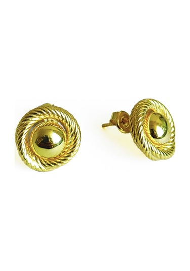 Taşsız Sarmal Model Gümüş Küpe - Gold Renk Gümüş
