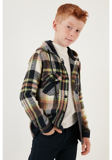 Lela Kapüşonlu Çift Cepli Ekoseli Kışlık Oduncu Erkek Çocuk Gömlek Cf24W81781 Lacivert-Yeşil