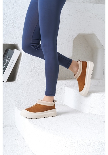 D436 Kadın Soğuk Geçirmez Kışlık Bot Camel