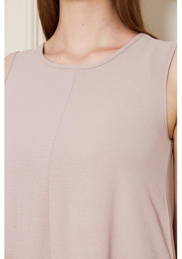 Kadın Sıfır Kol Aerobin Kumaş A Kesim Yırtmaçlı Maxi Yazlık Elbise 3760330 Pudra