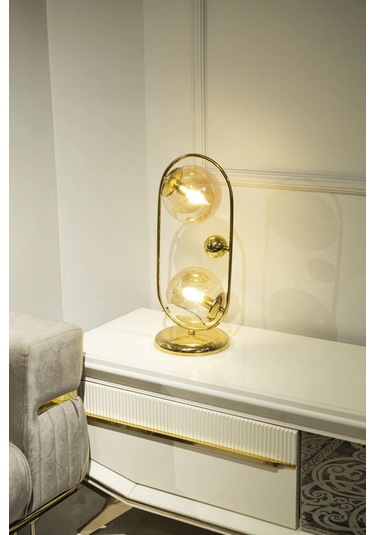 Sarı Kaplamalı Gold Camlı Masa Lambası 1 Adet