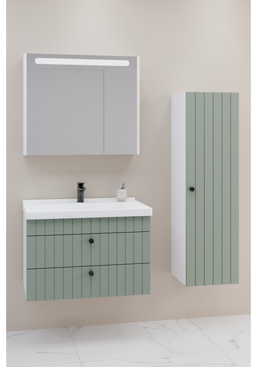 Petit 80 Cm Banyo Dolabı Npl Aynalı Yeşil - Boy Dolap Dahil Yeşil