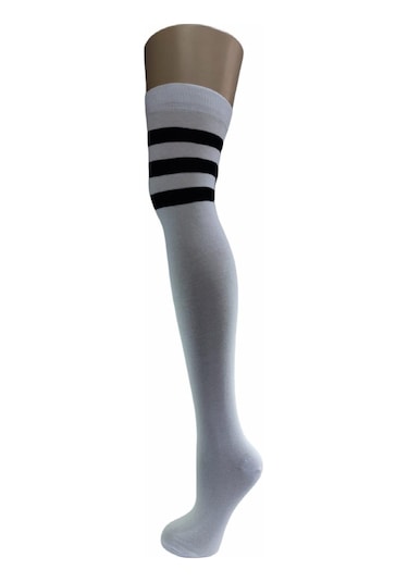 Design Socks Desing Çember Desenli Dikişsiz Dizüstü Çorap-Beyaz