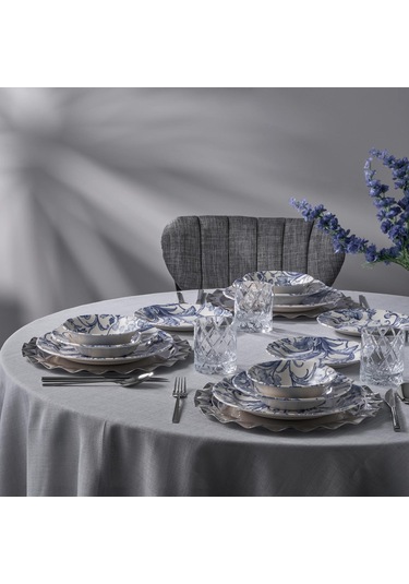 Jumbo New Leaf 24 Parça 6 Kişilik Yemek Takımı Mavi