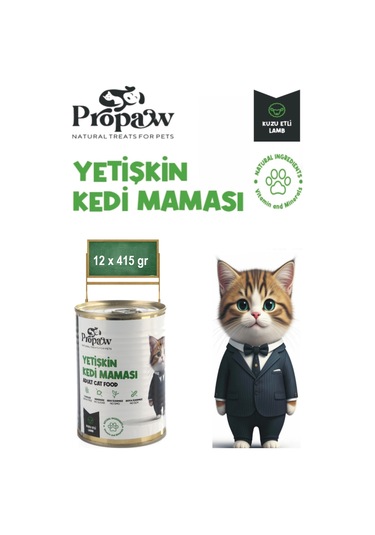 Propaw Kuzu Parça Etli Jöleli Premium Tahılsız Yetişkin Kedi Maması 12 x 415 G