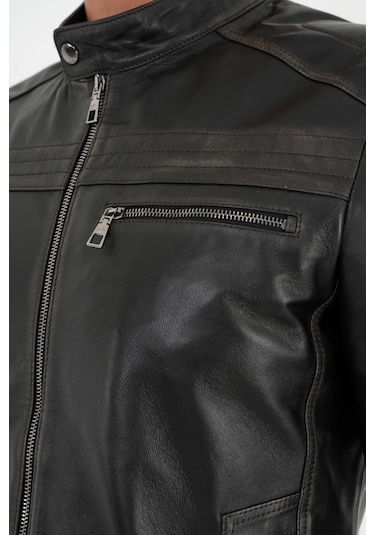 Tyler Siyah Erkek Deri Mont Siyah