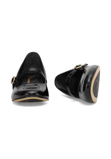 Elit Rosalina Kadın Hakiki Rugan Deri Klasik Topuklu Ayakkabı Siyah Siyah