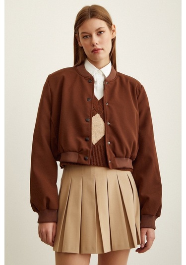 Never More Astarlı Çıt Çıtlı Mont Kahve Kahverengi