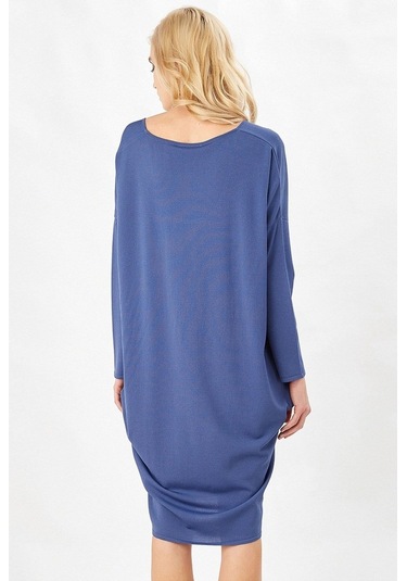 Peraluna Indigo Renk 3/4 Kol Balon Kadın Triko Elbise İndigo