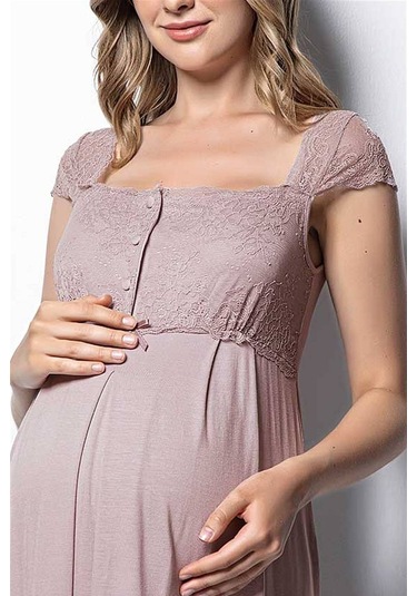 Monamise 18438 Hamile Lohusa Sabahlıklı Gecelik Takım - Vizon