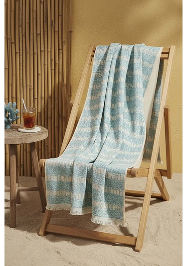 Turkuaz Çizgili %100 Pamuklu Plaj Havlusu 70x140 Cm Çok Renkli