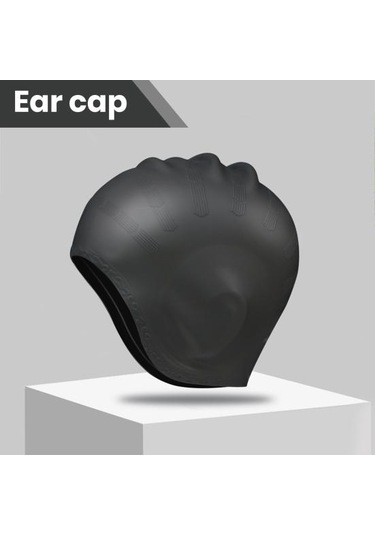 Siyah Yüzme Şapkası Kulak Koruyucu Yüzme Bonesi Ergonomik Tasarım Yüksek Elastik Cilt Dostu Tam Kaplama Uzun Saç Yüzme Bonesi Siyah