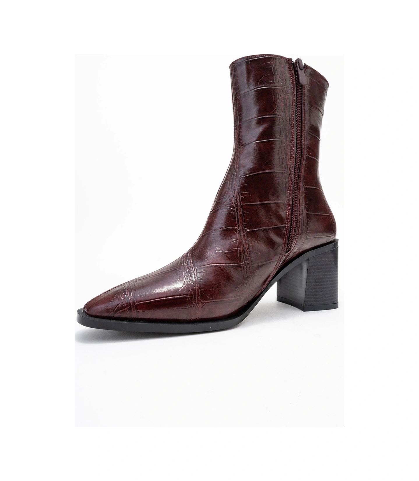 Chara Bordo Baskı Kadın Kalın Topuklu Bot Bordo