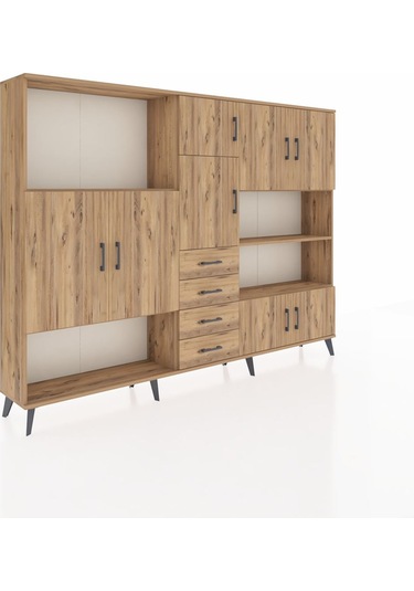 Arges Dolap 9 Raflı 4 Çekmeceli 8 Kapaklı 220x30x163 Çam-çam Çam-çam