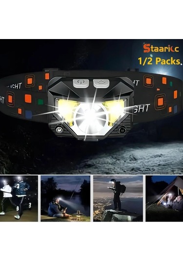 Brightnova Staaricc 2pcs Ultra Parlak Led Şarj Edilebilir Hareket Sensörlü Kafa Lambası 8 Mod Kamp Koşu Balıkçılık Acil Durum Usb Aydınlatma Aksesuarı Altın