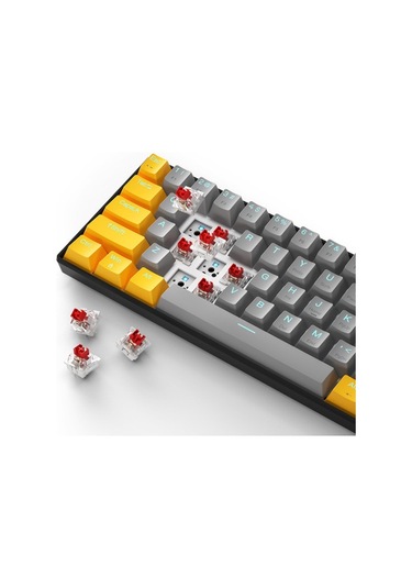 İblancod Black İron Cow K61 Tam Tuşlu Sıcak Değiştirilebilir Şaft Darbesiz Mavi Arka Aydınlatmalı Mekanik Klavye Ayrı Gri-sarı Camgöbeği Şaft