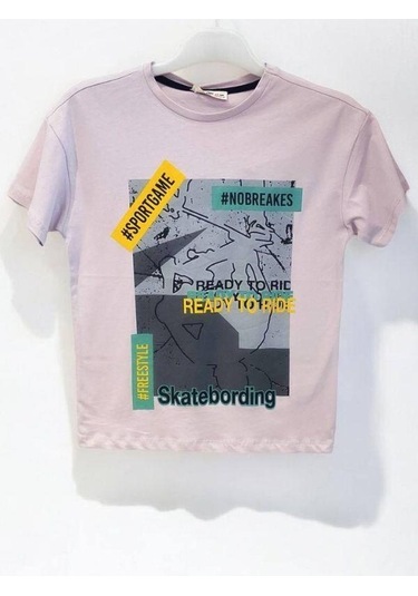 Çikoby Erkek Çocuk Pamuklu Sportgame Yazılı Tshirt-14624 Lila