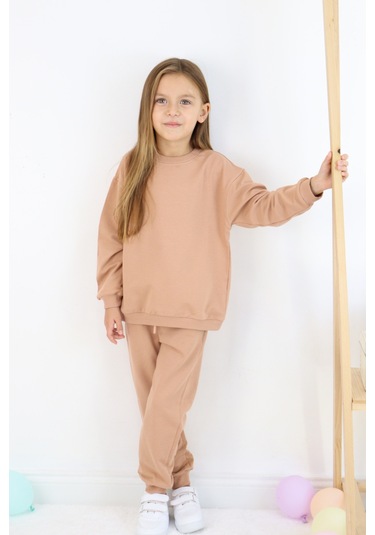 Kız Çocuk İki İplik Basic Eşofman Takımı Kahverengi