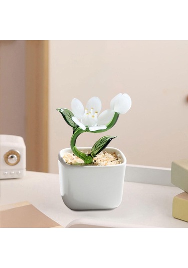 Suntek Magideal  Saksı Bitki Cam Heykeli Heykelcik Dekoratif Hediye Beyaz
