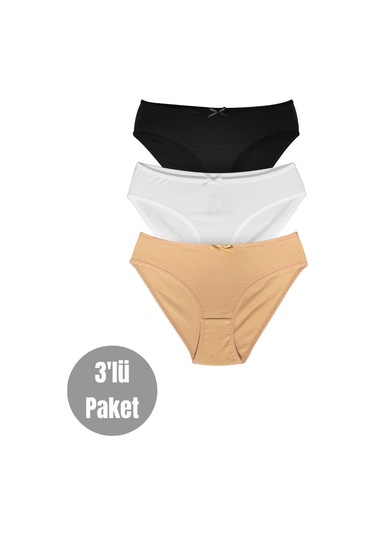 Alya Underwear Kız Çocuk Kalpli Dokuma Lastik Pamuklu Kumaş Slip Külot 5'li Paket 5 Adet Beyaz Siyah Beyaz Ten T01